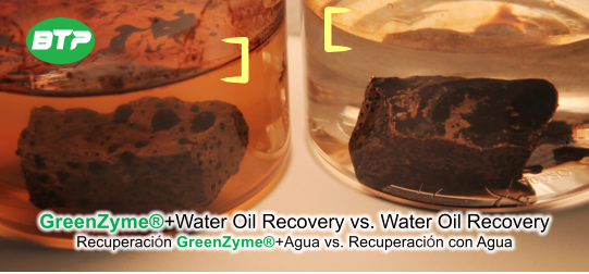 Recuperacion de crudo Greenzyme+Agua vs Recuperacion de petroleo con Agua